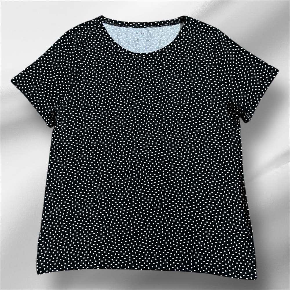 Black and White micro polka dot Short Sleeve Top L preppy classic academia